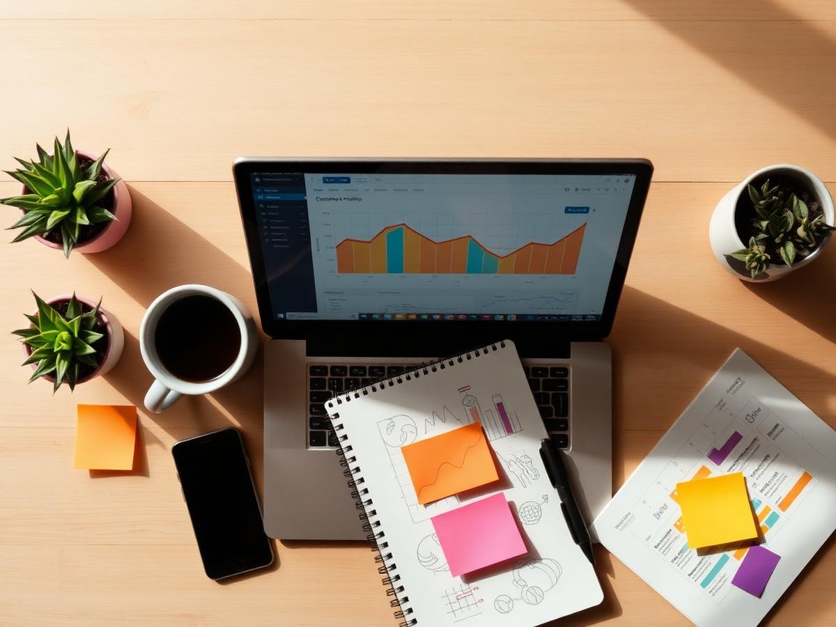 Creative marketing workspace with analytics